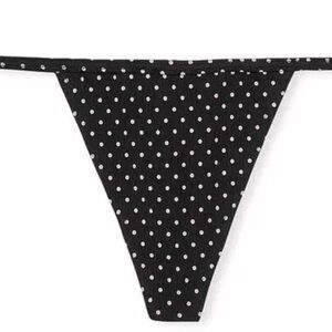 VICTORIA SECRET Stretch Cotton V-String Panty Black Pink Dots Large L